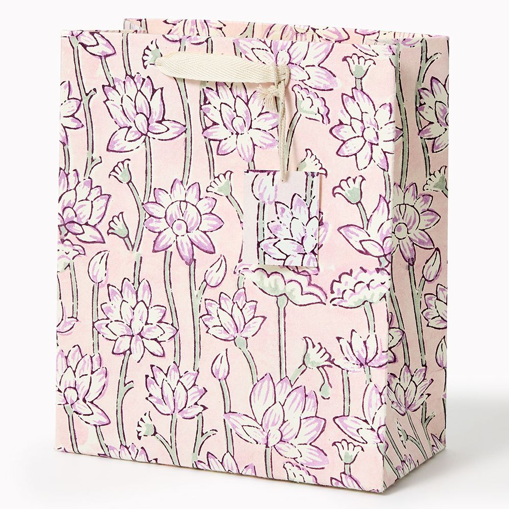 Lotus Lavender Block Printed Medium Gift Bag