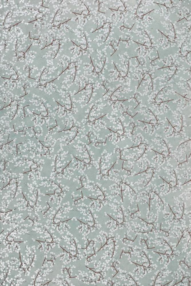 Silver Cherry Blossom On Blue Handmade Paper