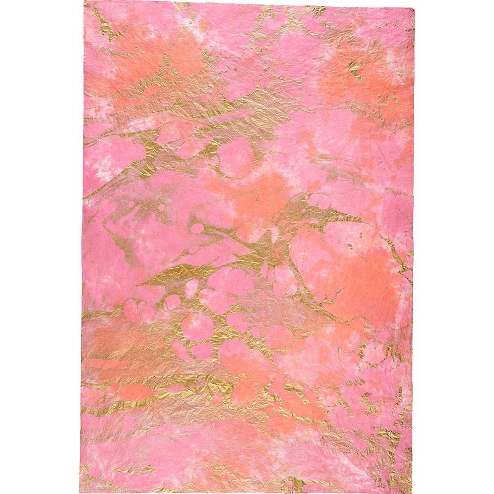 Hot Pink with Gold Marbling Handmade Paper