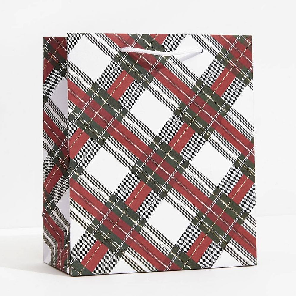 Holiday White Stewart Tartan Medium Gift Bag