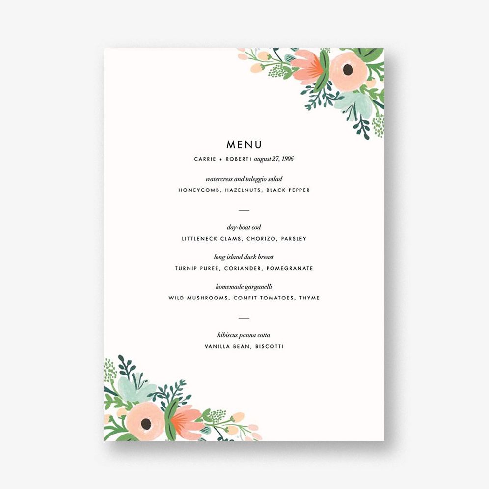 Wrapped in Wildflowers Menu