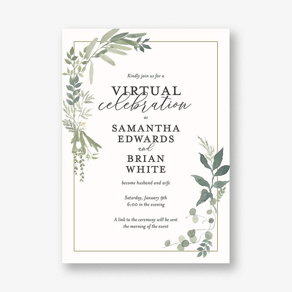 Verdant Wreath Wedding Announcement
