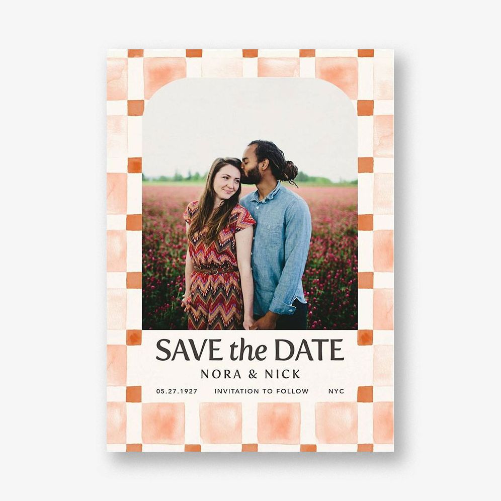 Organic Check Orange Save the Date Card