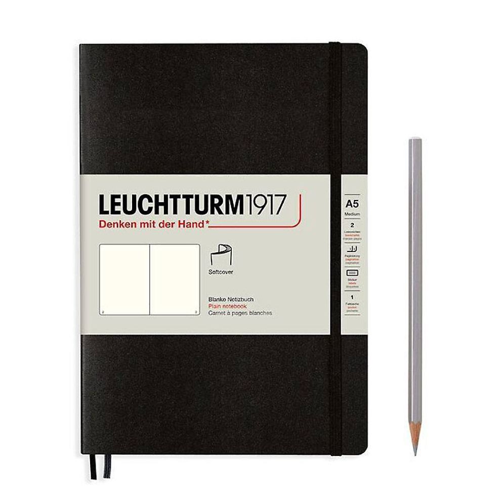 Leuchtturm Black Unlined Softcover Medium Notebook