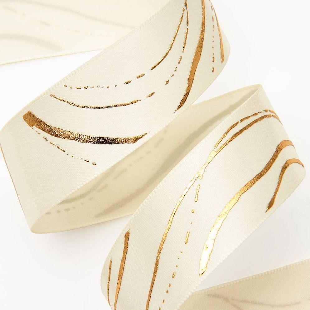 Cream/Gold Marble Ribbon 1" 10 YD