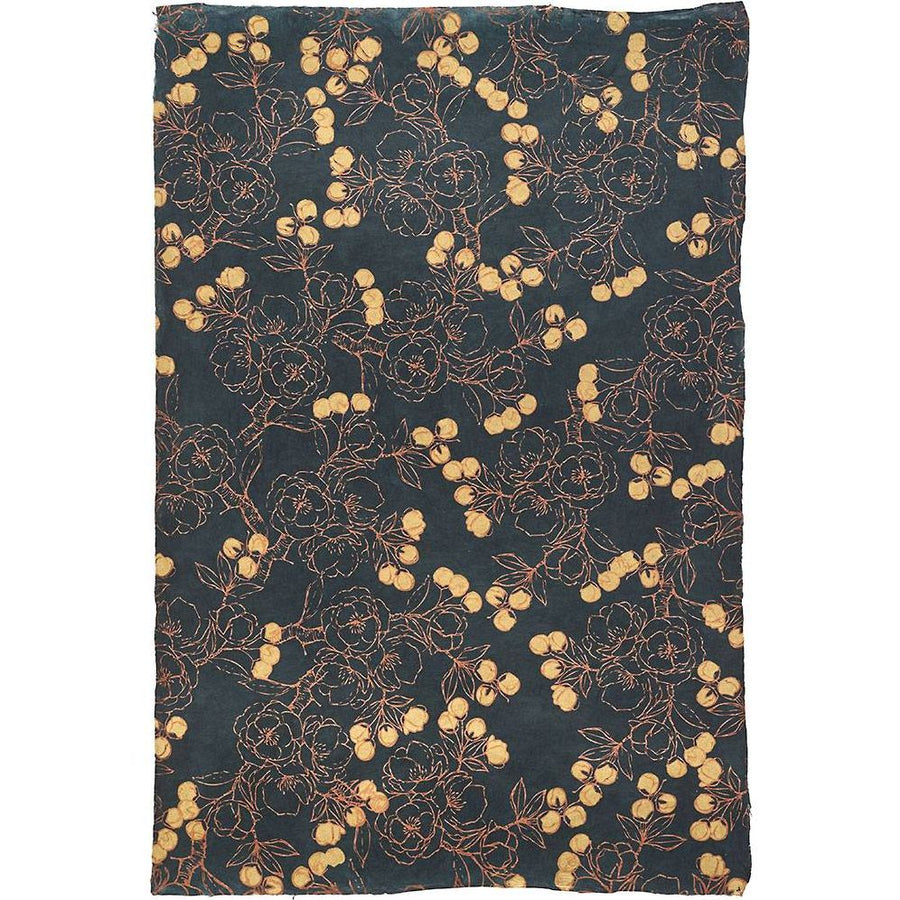 Hand Drawn Copper Floral Navy Handmade Paper