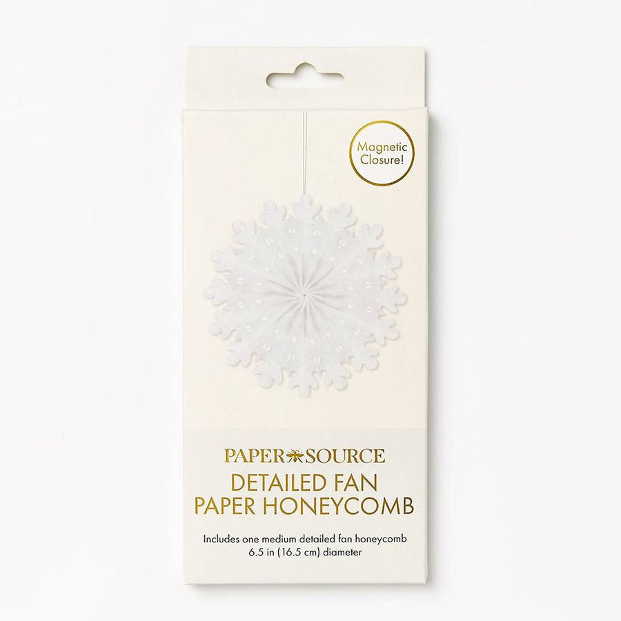 White Detailed Fan Paper Honeycomb Med 6.5 inches