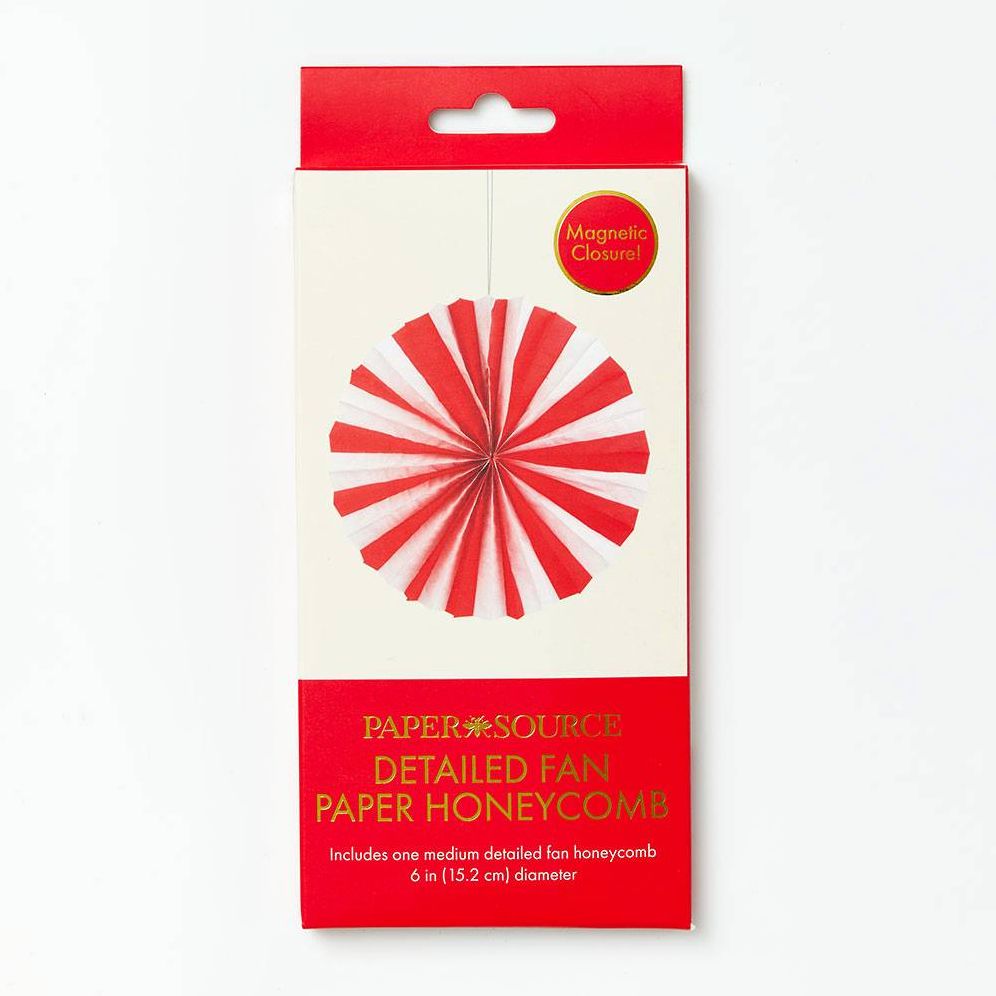White and Red Detailed Fan Paper Honeycomb Med 6 inches