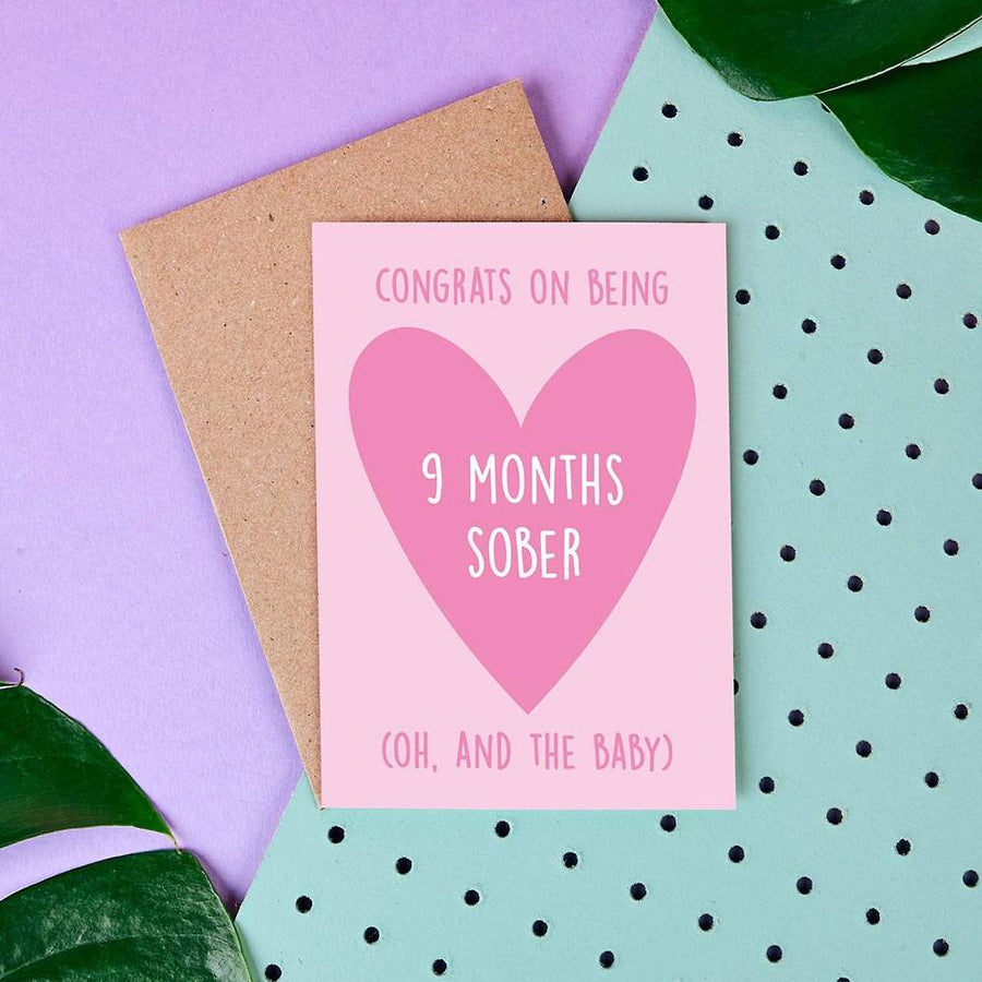 9 Months Sober Baby Card