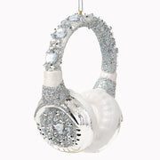 Silver Headphones Glass Ornament