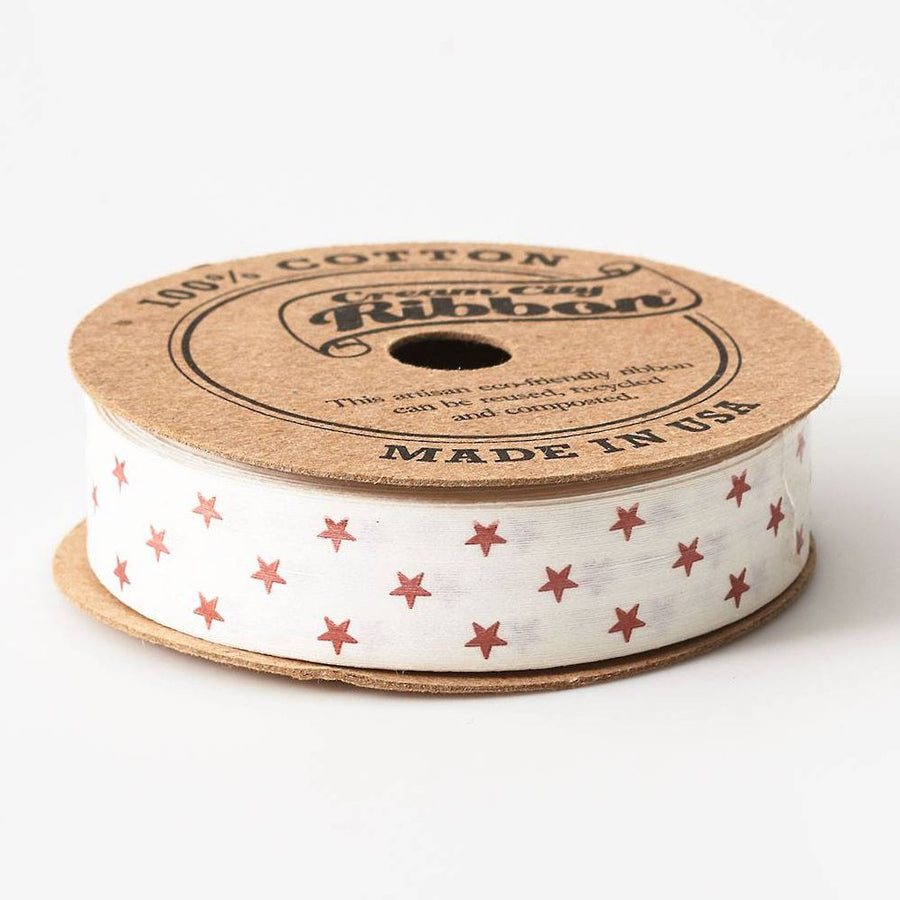 White with Rose Gold Stars Cotton Ribbon 5/8", 10YD