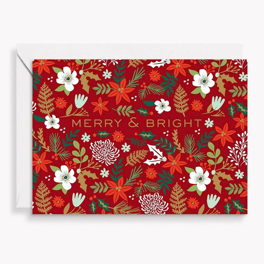 Christmas Floral Merry and Bright Stationery Set