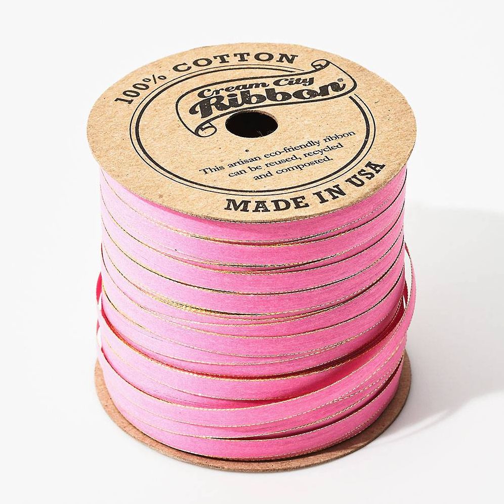Skinny Cotton Ribbon Pink/Gold 50yd