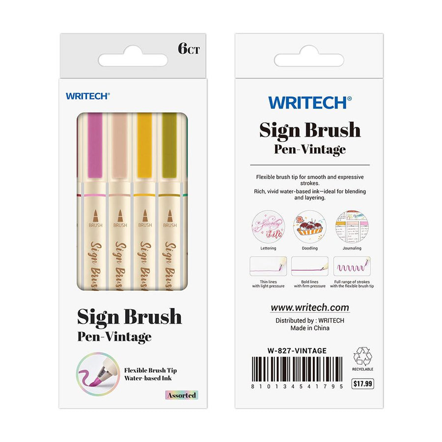 Vintage Sign Brush Pen S/6 - Assorted Ink