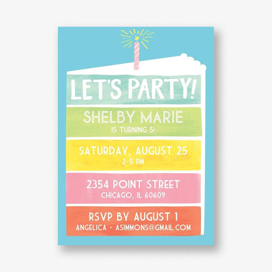 Rainbow Cake Birthday Party Invitation
