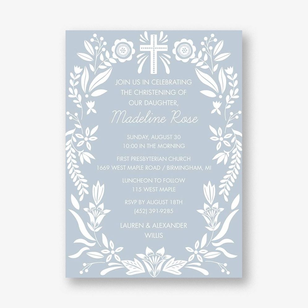 Floral Border Baptism Invitation