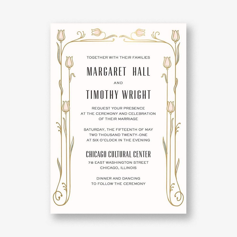 Nouveau Tulips Foil Stamped Wedding Invitation