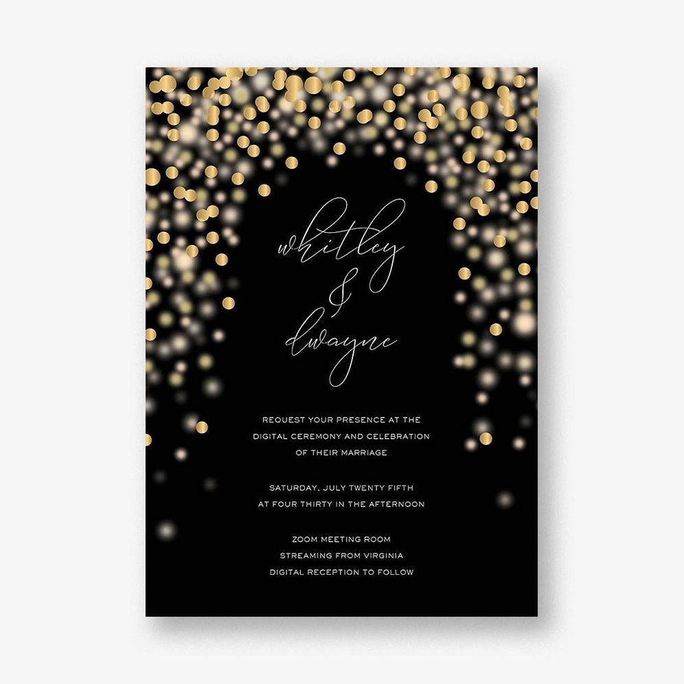 Sparkle Lights Black Wedding Invitation