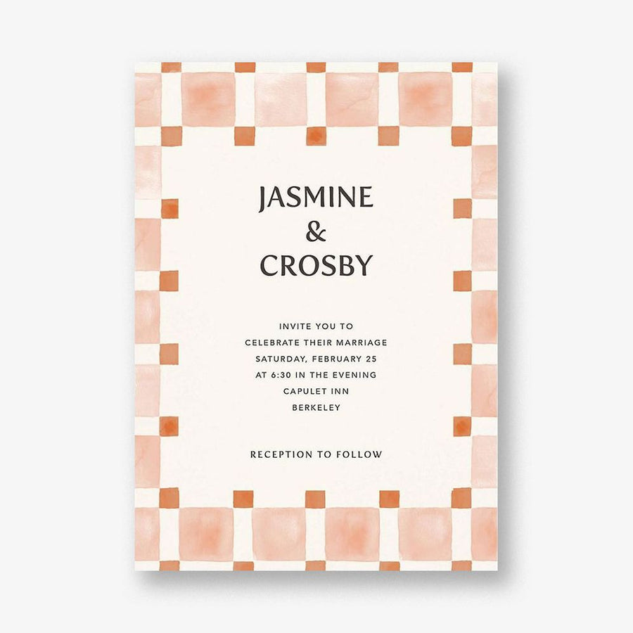 Organic Check Orange Wedding Invitation