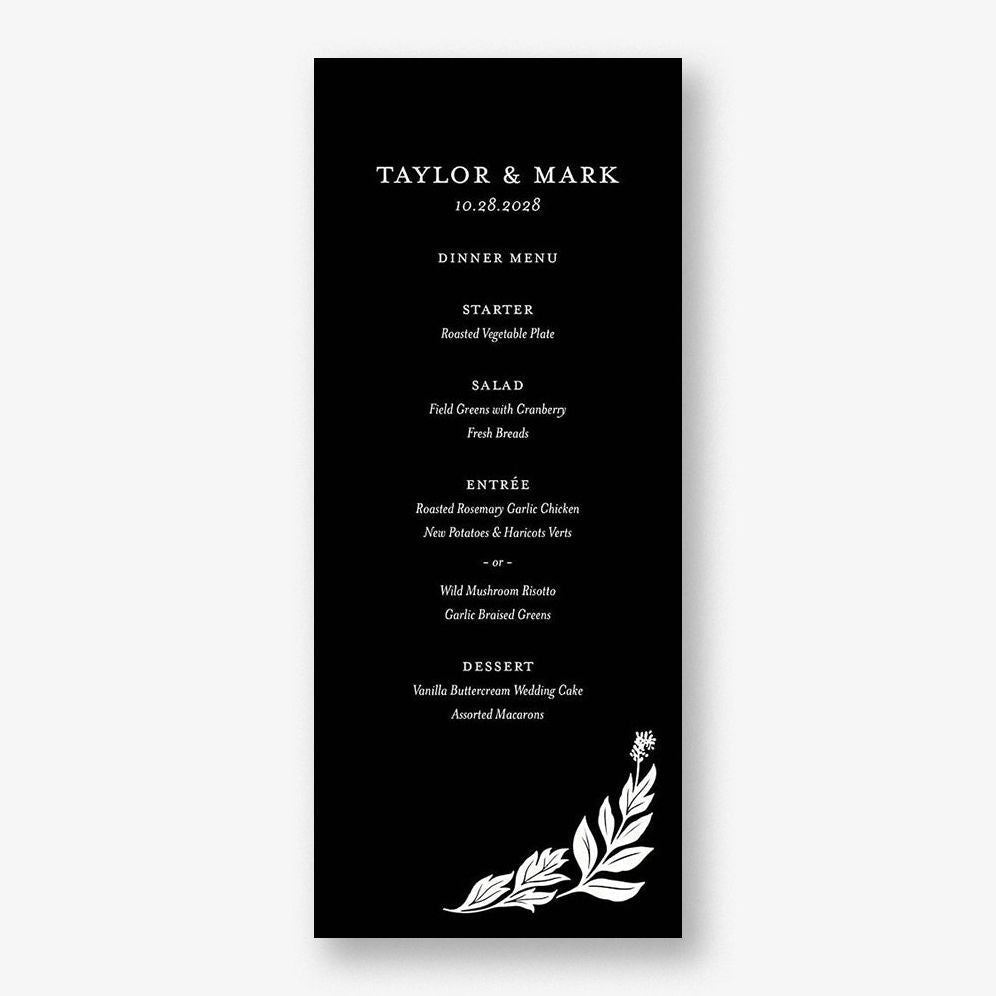 Black and White Floral Menu