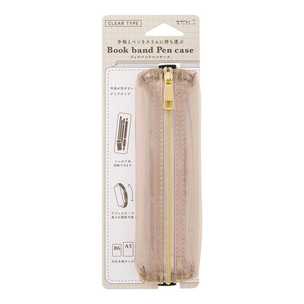 Midori Book Band Pen Case B6 A5 Clear Sepia