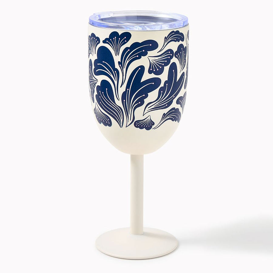 Pink Lidded Floral Wine Tumbler
